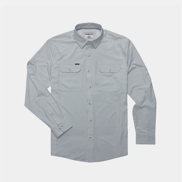 NWT Poncho Men Outdoors Long Sleeve Shirt, Size Regular M, Grey Ghost - Picture 10 of 11